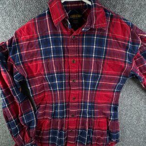 Ralph Lauren Rugby Button Up Shirt Women 0 Red Blue Plaid Flannel Long Sleeve